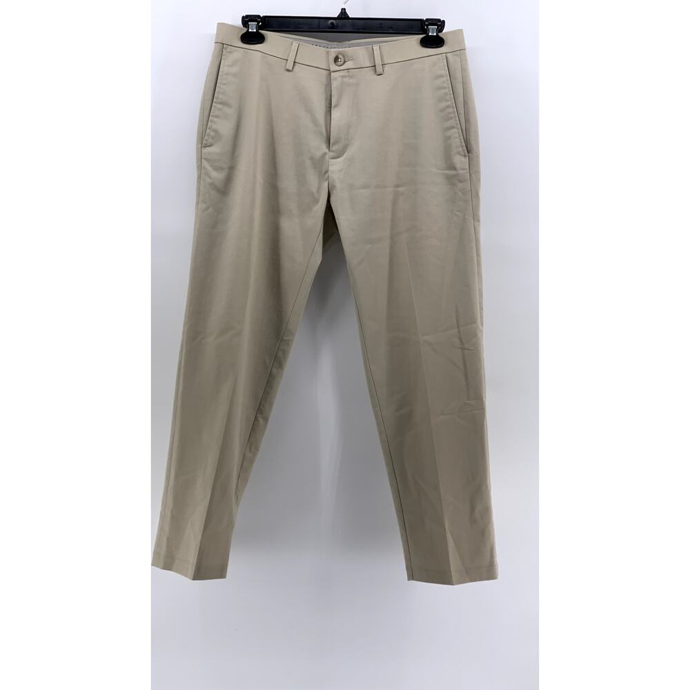 HAGGAR Men's Tan Straight-Fit Flat Front Pants SZ 34X29